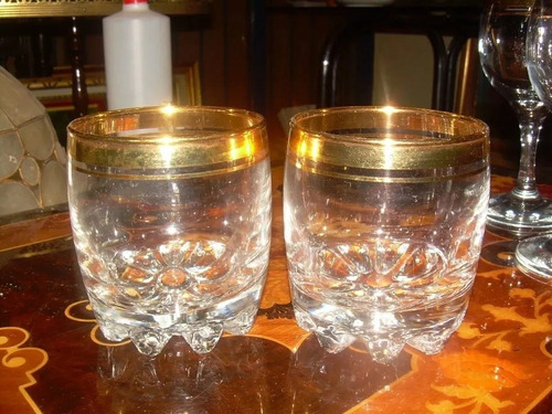 Juego 2 Vasos Antiguos De Cristal De Bohemia Con Destaque En