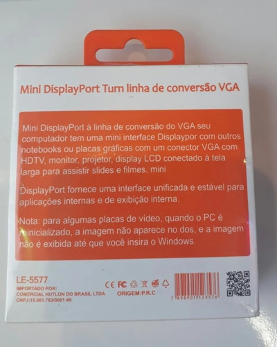 Imagem 5 de 6 de Mini Displayport Turn Linha De Conversão Vga Lelong Le-5577