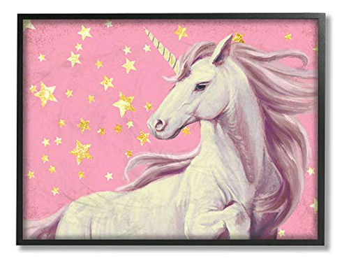 Stupell Industries Adorable Unicorn In Pink Starry Sky, Dise