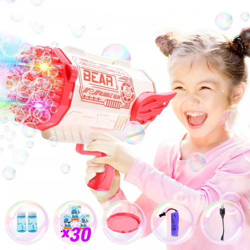 Bubble Machine Eléctrico Con Led Sueño Rosa 80 Agujeros