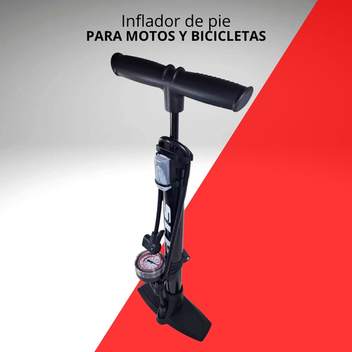 Inflador Manual Aluminio Manómetro Moto Bicicleta Pelota