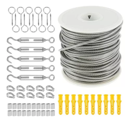 Cable para tendedero de acero inoxidable - Cuerda para tender la ropa para  exteriores Cable de acero inoxidable para tendedero resistente con tensor y