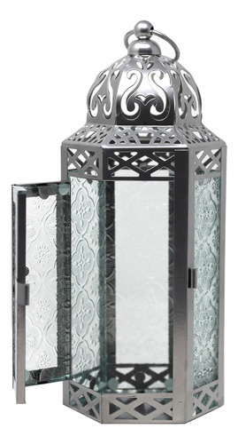 Portavelas Vela Lanterns, Con Paneles De Vidrio, Plateado