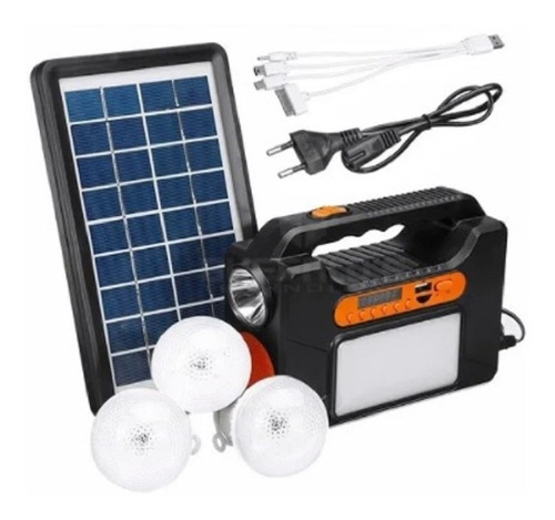 Mini Kit Solar Portátil Panel Solar + 3 Focos Radio Fm/ Mp3