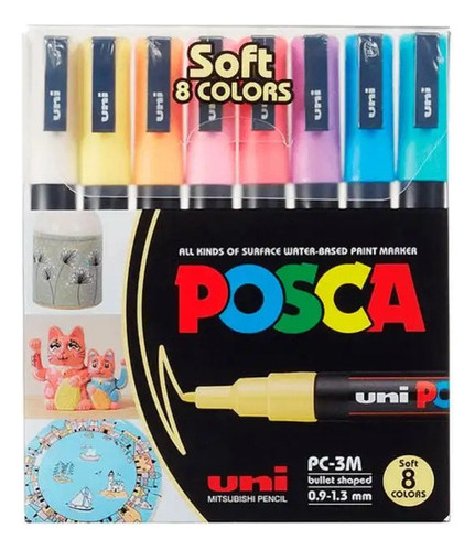 Marcadores Uni Posca 3m Set 8 Pasteles Original Japones