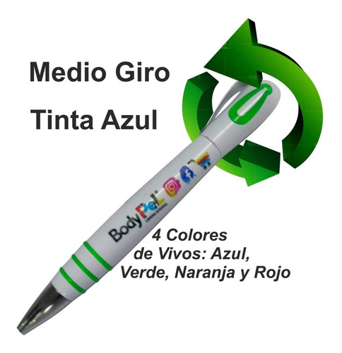 Boligrafo Medio Giro, Impresion Full Color Tinta Azul X500