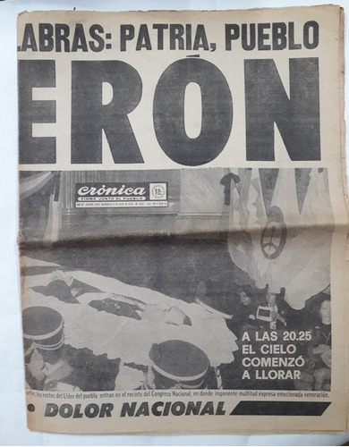 Diario Original Cronica 3 De Julio 1974 Muerte De Peron