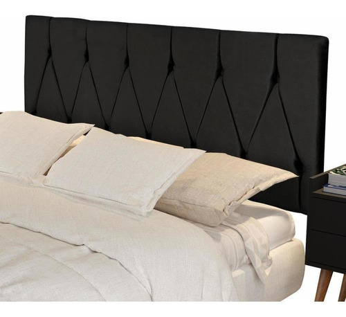 Decoração Cama Box Casal Queen 1,60 Estofada Suede Painel Cor Preto