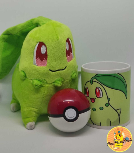 Imagen 2 de 3 de Chikorita Peluche Pokemon Promo Taza Pokebola Envío Gratis
