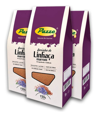 Kit 3 Farinha De Linhaça Marrom Pazze 150 Gramas