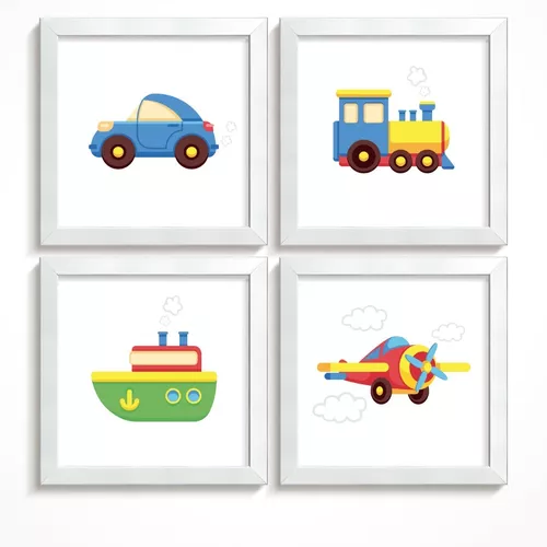 Kit 3 Quadros Trio De Tratores Para Quarto Infantil Menino