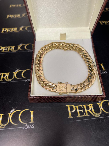 Pulseira Elos Duplos 20 Gramas Ouro 18k Fecho Letra
