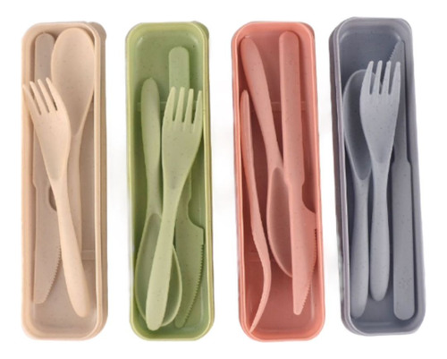 Pack 4 Caja Cubiertos Ecológicos Portátil Hogar Camping 4pcs