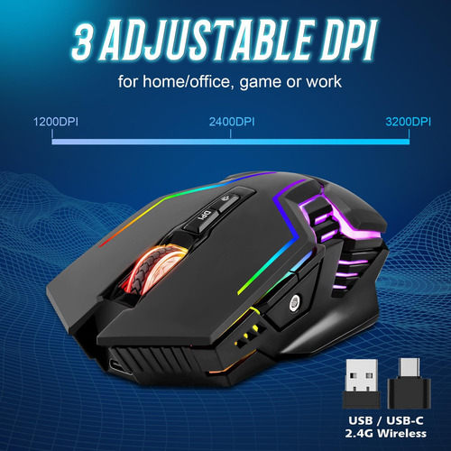 Mouse De Juego Inalámbrico De Choncho Para Pc, Retroiluminac