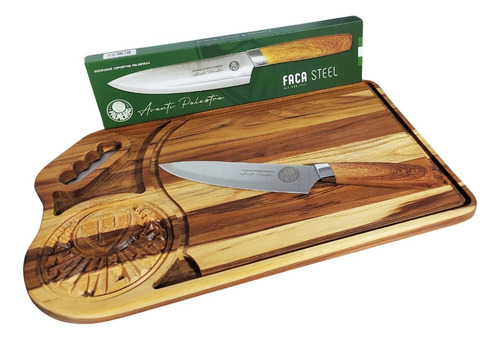 Tábua De Carnes Grande Para Churrasco Palmeiras + Faca Cor Marrom Kit Churrasco Palmeiras Eb Artes
