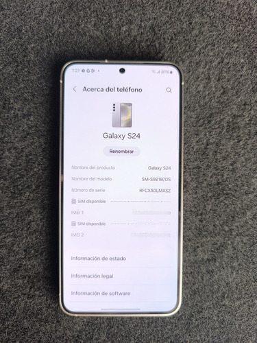 Samsung Galaxy S24, Galaxy Ai, Gris Marmol 8gb Ram 256gb Marmol (Usado)