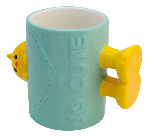 Taza De Cerámica Animales 3d Cute Con Asa De Patitas 480 Ml Color Menta Pollito