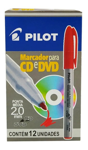 Marcador Permanente Pilot Ponta 2mm Vermelho Com 12un