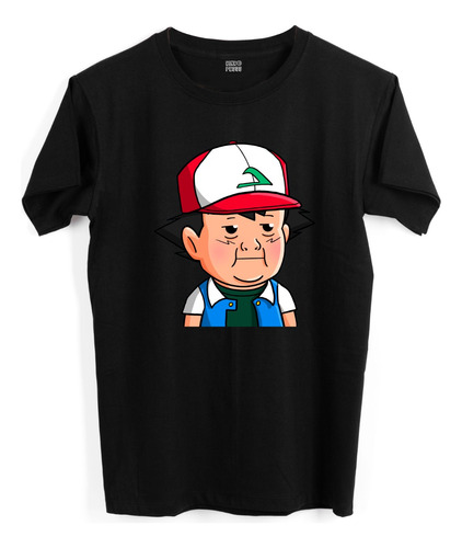 Playera Negra Hombre Ash Ketchum Hasbulla Pokémon 1147