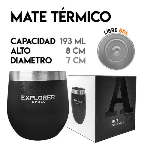 Imagen 2 de 10 de Mate Térmico Clásico Explorer Apolo 193 Ml Acero Inoxidable
