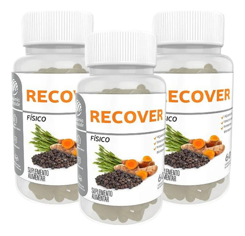 3x Recover Físico 600mg Alquimia Da Saúde 60 Cápsulas Sabor Sem Sabor