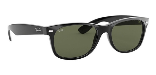 Anteojos de sol Ray-Ban New Wayfarer Classic Mediano con marco de nailon color matte black, lente green de cristal clásica, varilla matte black de nailon - RB2132