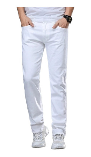 Jeans Blancos Clásicos De Corte Regular Para Hombre Business