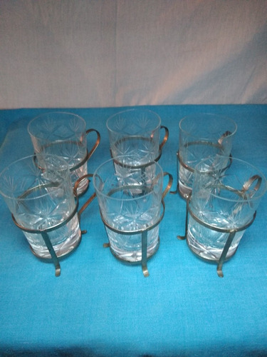 6 Vasos Cristal P/ Te - Vino Y Otros + 6 Soportes /