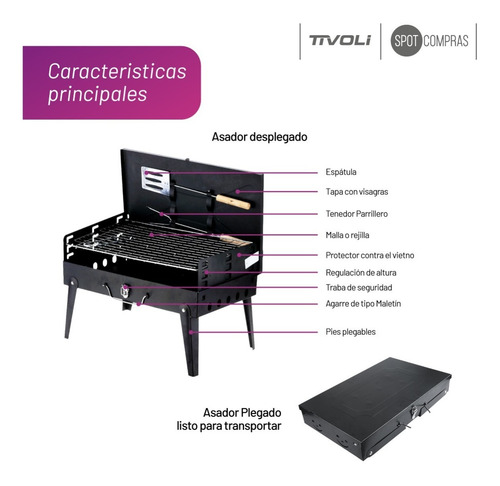 Parrilla Portátil Asador Plegable Acero Inox Tivoli