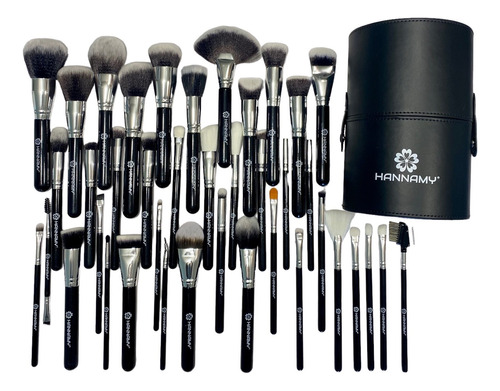 Brochas Maquillaje Profesional Set 40 Estuche Hannamy Negras