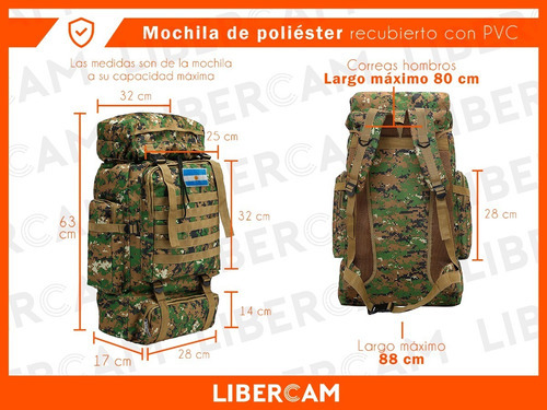 Imagen 2 de 6 de Mochila Camping Tactica Militar Viaje Mochilero Trekking Color Camuflaje