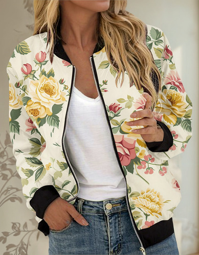 Casaco Feminino Estampado Com Zíper 573
