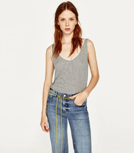 Zara Musculosa Rayada, Importada! Tendencia, Tipo Lino