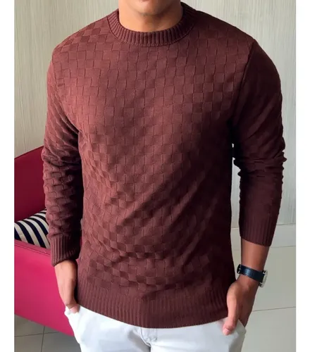 Suéter Masculino Lã Tricot Xadrez