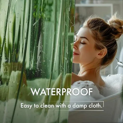 Cortina De Ducha 3 En 1 Amazerbath Eva Verde Sin Ganchos