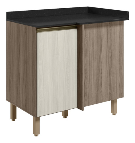 Balcão Com Tampo Canto Reto Mdf Kali 12227 Carvalho Toq Bianco Nicioli