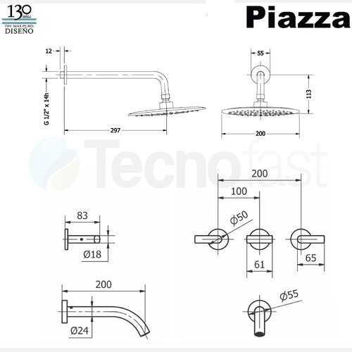 Grifería Ducha Embutir Piazza Mind 21406 Con Transferencia