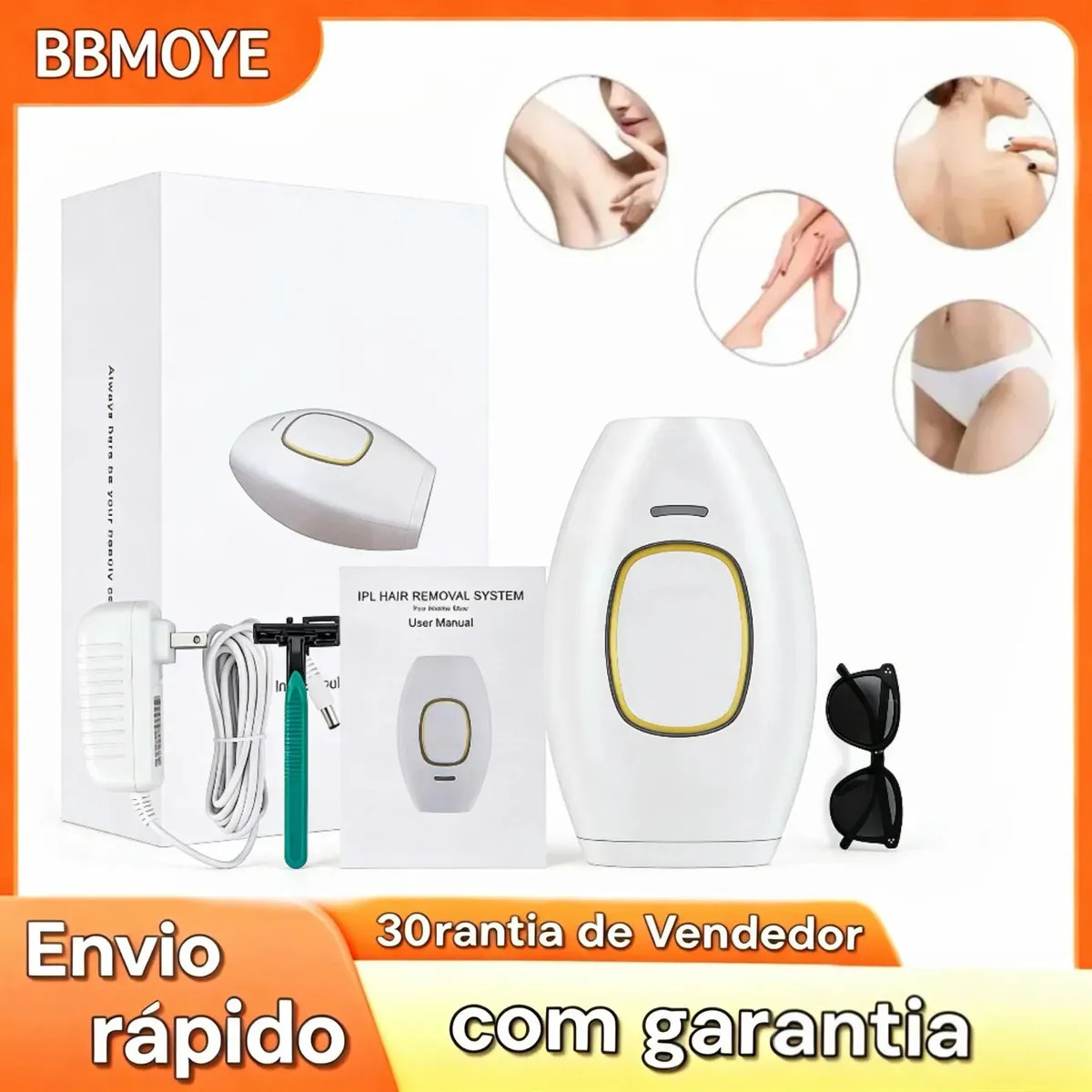 Depilador À Laser IPL Branco, com 10 Milhões de Disparos, para Uso Corporal e Facial BBMOYE