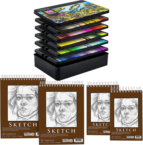 Paquete De 150 Lapices De Colores + 4 Cuadernos De Bocetos