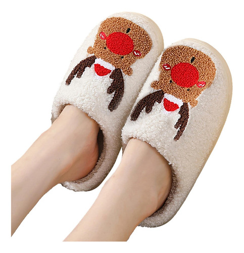 2 Pares Lindas Pantuflas Elk De Navideñas Para Adultos