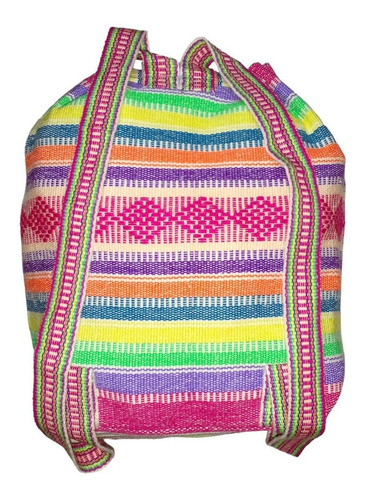 Morral Artesanal Bordado, Mxmey-001, 1 Pza, 10kg, Rosa/verde Color Rosa/ Verde/ Amarillo/ Morado
