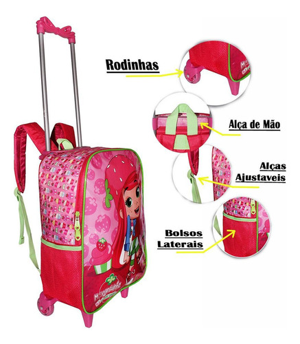 Mochila Infantil Moranguinho Meninas Rodinhas Escolar Rosa Cor Rosa-claro Desenho do tecido Moraguinho