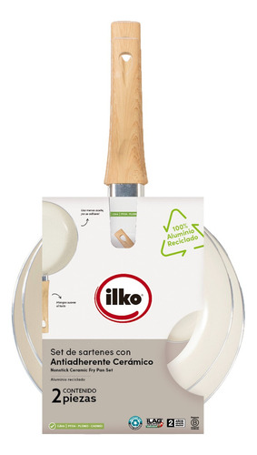 Set Sartenes Ilko Cerámico Antiadherente Blanco 20+24cm 2pzs