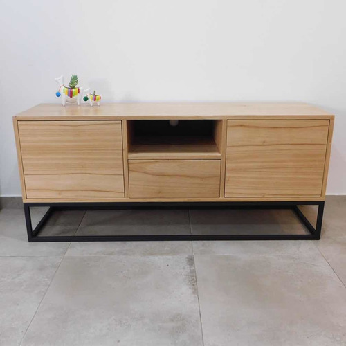 Rack Mueble Para Tv - Hierro Y Madera - Paraiso Industrial Color Negro