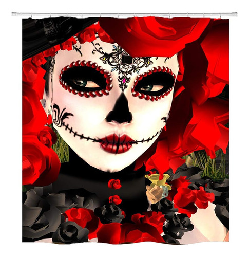 Cortina De Ducha Hipaopao Sugar Skull Girl Rose Red Flower..