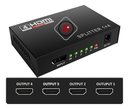 Splitter Divisor De Señal Activo Hdmi 1 A 4 Full Hd 1080p