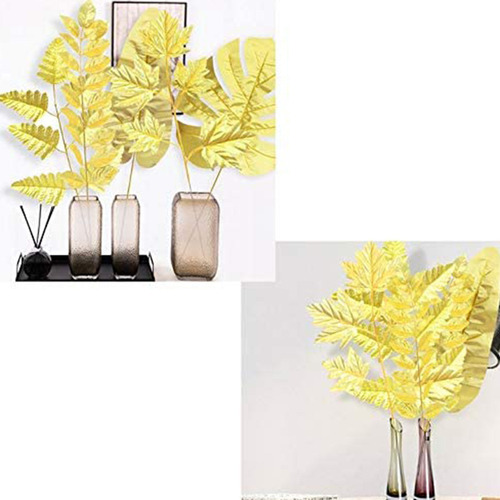 24 Hojas Artificiales, Hojas De Palma Doradas, Plantas Tropi