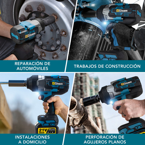 2100nm Llave De Impacto Eléctrica Motor Sin Escobillas, Con 2 Baterías de 4.0ah GISAM W3963