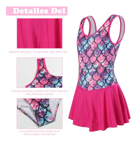 . Traje De Baño For Niña Una Pieza De Sirena Con Gorra 6pcs