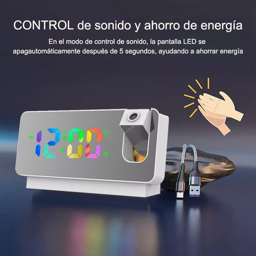 Reloj Despertador Digital Proyector Inalámbrico 11 Color Led